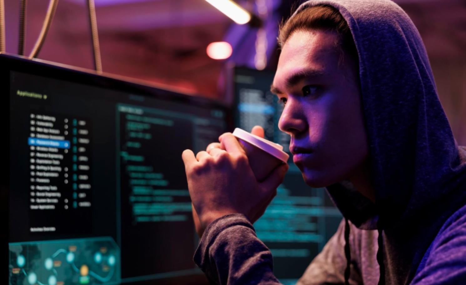 Blockchain development workspace with multiple monitors showing code